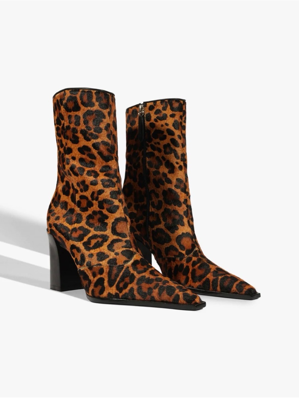 SCHUTZ Leopard-Print Pointed Toe Ankle Boots in Brown and Black